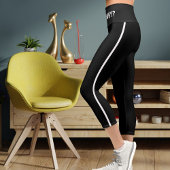 白パーソナライズされた黒ペットキャットママハイウェスト カプリレギンス