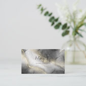 白パーソナライズされた黒金ゴールドグリッター 名刺 (スタンド正面)