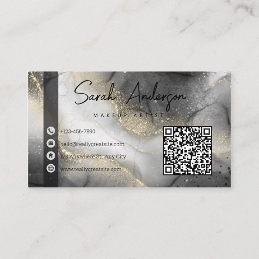 白パーソナライズされた黒金ゴールドグリッター 名刺 (裏面)