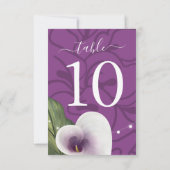 白パープルカラリリー結婚のテーブル番号カード 招待状 (裏面)