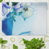 白パープルパンジー花ブルー花器フローラ キッチンタオル (折り畳み)