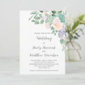 白パープルフローラの緑のユーカリ多肉類 招待状 (スタンド正面)