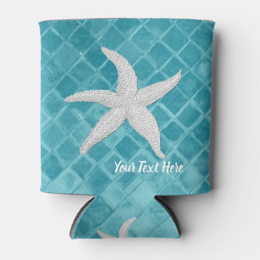 白ヒトデのアクアシーガラスあなたのテキスト 缶クーラー (正面)