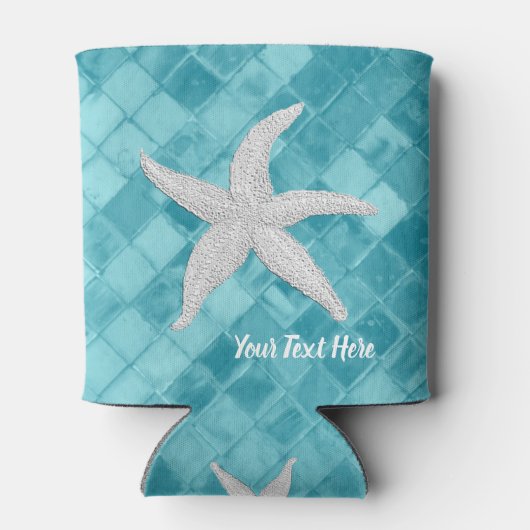 白ヒトデのアクアシーガラスあなたのテキスト 缶クーラー (裏面)