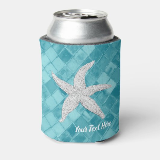 白ヒトデのアクアシーガラスあなたのテキスト 缶クーラー (缶裏面)