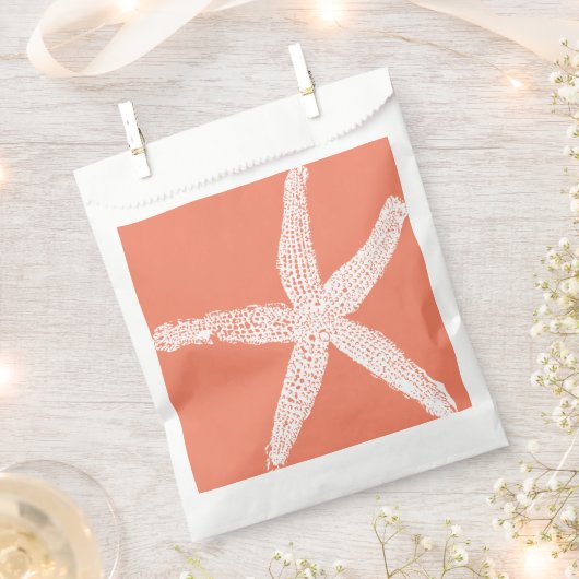 白ヒトデ模様サーモンピンククールオレンジ フェイバーバッグ (クリップ留めされた状態)