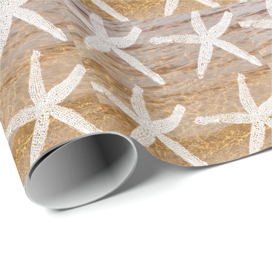 白ヒトデ模様水砂航海のビーチ ラッピングペーパー (ロールコーナー)