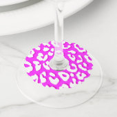 白ヒョウ印刷ピンク/青 ワイングラスタグ (クローズアップ)