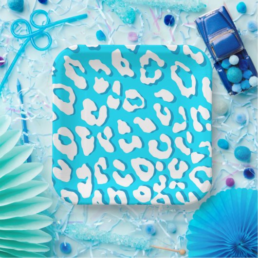 白ヒョウ印刷（淡青） ペーパープレート (パーティー)