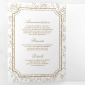 白ビクトリアンと金ゴールドのカトリックQRコード結婚 三つ折り招待状 (内部最初)