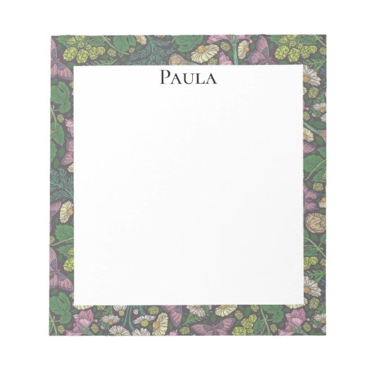 白ビクトリアンデイジー紫色の蝶ガーデン ノートパッド (正面)