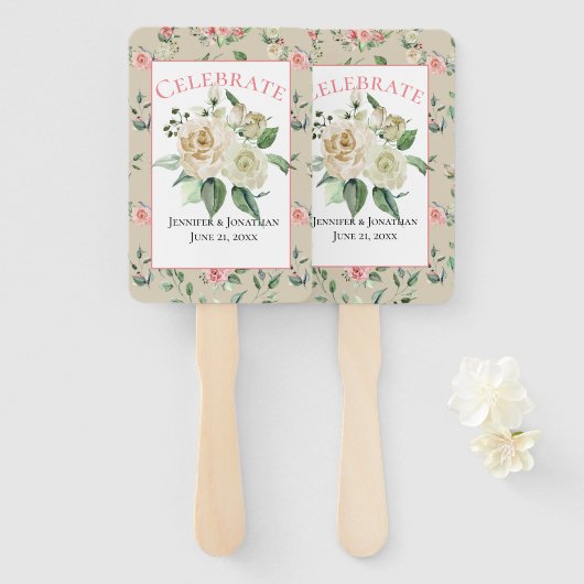 白ビクトリアンバラのヴィンテージ結婚付き ハンドファン (正面&裏面)