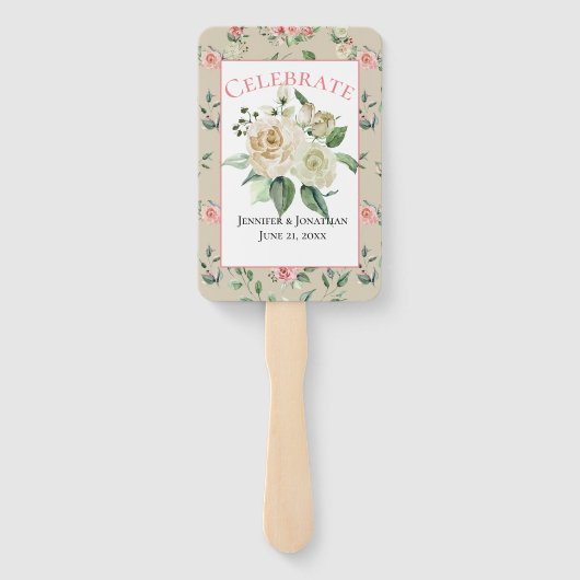 白ビクトリアンバラのヴィンテージ結婚付き ハンドファン (裏面)