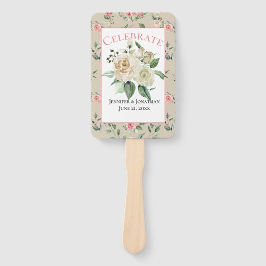 白ビクトリアンバラのヴィンテージ結婚付き ハンドファン (正面)