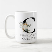 白ビクトリアンフローラモノグラムC （名前） コーヒーマグカップ (左)
