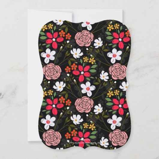 白ピかわいらしンクのフローラ黒ブラシストローク 招待状 (裏面)