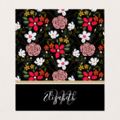 白ピンクかわいらしフローラ黒ブラシストローク 名刺 (外部フラット)