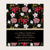 白ピンクかわいらしフローラ黒ブラシストローク 名刺 (内部フラット)