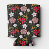 白ピンクかわいらしフローラ黒ブラシストローク 缶クーラー (裏面)