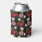 白ピンクかわいらしフローラ黒ブラシストローク 缶クーラー (缶裏面)