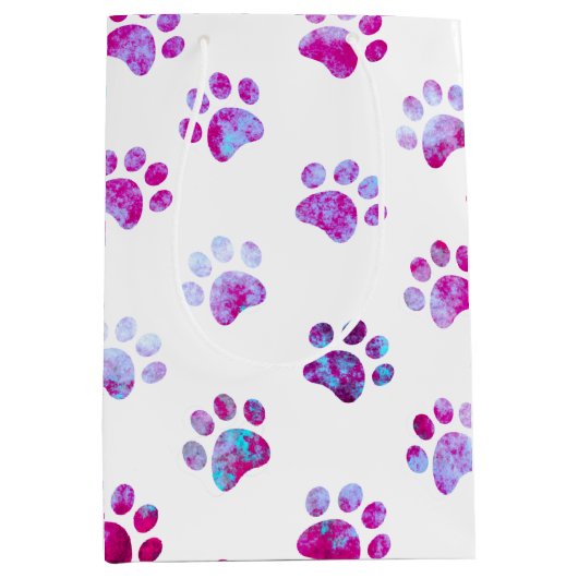 白ピンクのテクスチャ付きポープリントパターン ミディアムペーパーバッグ (正面)