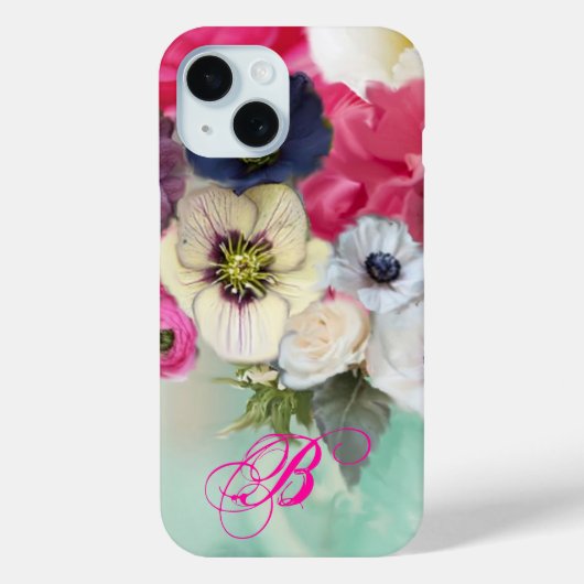 白ピンクのバラとアネモネの花のモノグラム Case-Mate iPhoneケース (裏面)