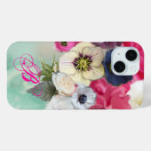 白ピンクのバラとアネモネの花のモノグラム Case-Mate iPhoneケース (裏面 (横))