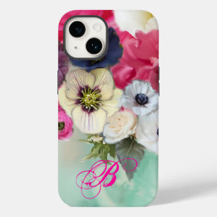 白ピンクのバラとアネモネの花のモノグラム Case-Mate iPhone 14ケース