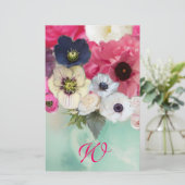 白ピンクのバラとアネモネの花モノグラム 便箋 (スタンド正面)