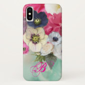 白ピンクのバラとアネモネの花モノグラム Case-Mate iPhoneケース (裏面)