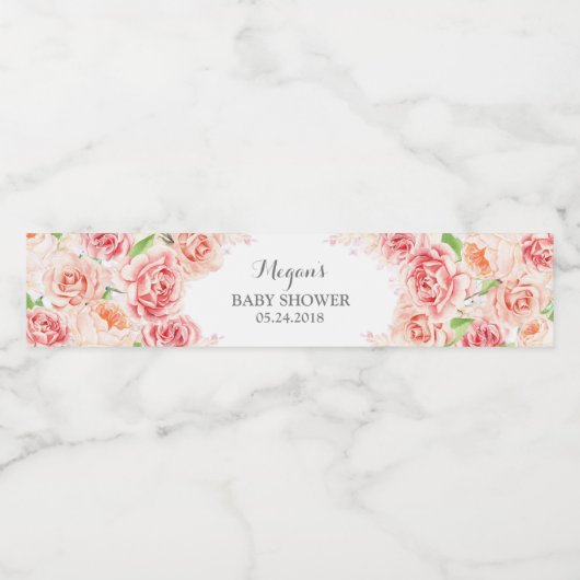 白ピンクの水彩花ベビーシャワー ペットボトルラベル (シングルラベル)