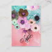 白ピンクの水色バラとアネモネの花のモノグラム 名刺 (裏面)