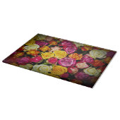 白ピンクの黄色いバラの花束 カッティングボード (角)