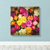 白ピンクの黄色いバラの花束 キャンバスプリント (インサイチュ (ウッドフロア))