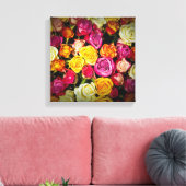 白ピンクの黄色いバラの花束 キャンバスプリント (インサイチュ (リビング))
