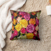 白ピンクの黄色のバラの花枕の花束 クッション (ブランケット)