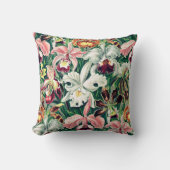 白ピンクの黄色の緑の蘭のパターン クッション (正面)
