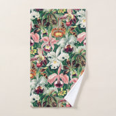 白ピンクの黄色の緑の蘭のパターン バスタオルセット (ハンドタオル)