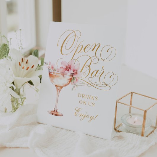 白ピンクエレガント金ゴールドオープンバーペデスタルサイン 台座サイン