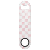 白ピンクモダン色の正方形チェッカーボード スピード栓抜き (裏面)