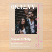 白ピンク矢印タイポグラフィ結婚写真 アクリル招待状 (正面)