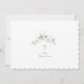 白ピンク魅力的フローラ金ゴールドクロスバプテスマ サンキューカード (裏面)