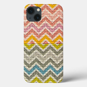 白ピンク黄色の灰色の青モザイクのシブロン iPhone 13ケース