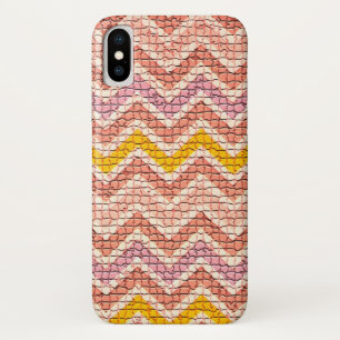白ピンク黄色モザイク山形 iPhone X ケース
