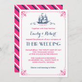 白ピンク ヴィンテージ 船 アンカー 結婚式招待状 招待状 (正面/裏面)