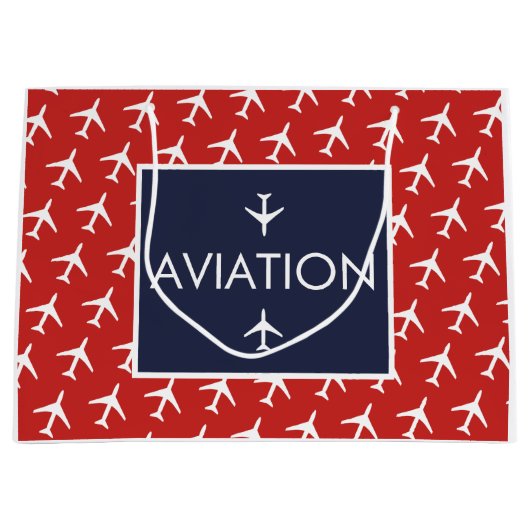 白ファンキー飛行機飛行機パイロット航空 ラージペーパーバッグ (正面)