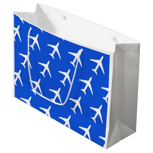 白ファンキー飛行機飛行機パイロット航飛んでいる空路 ラージペーパーバッグ (正面アングル)