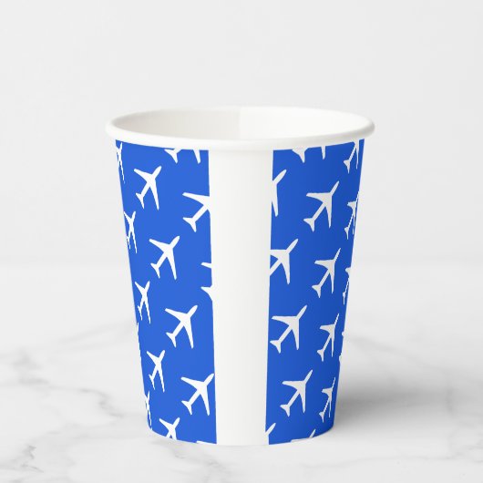 白ファンキー飛行機飛行機パイロット航飛んでいる空路 紙コップ (左)
