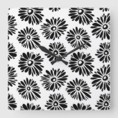 白ファンキー黒フローラ スクエア壁時計 (正面)