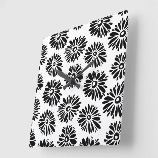 白ファンキー黒フローラ スクエア壁時計 (傾斜)